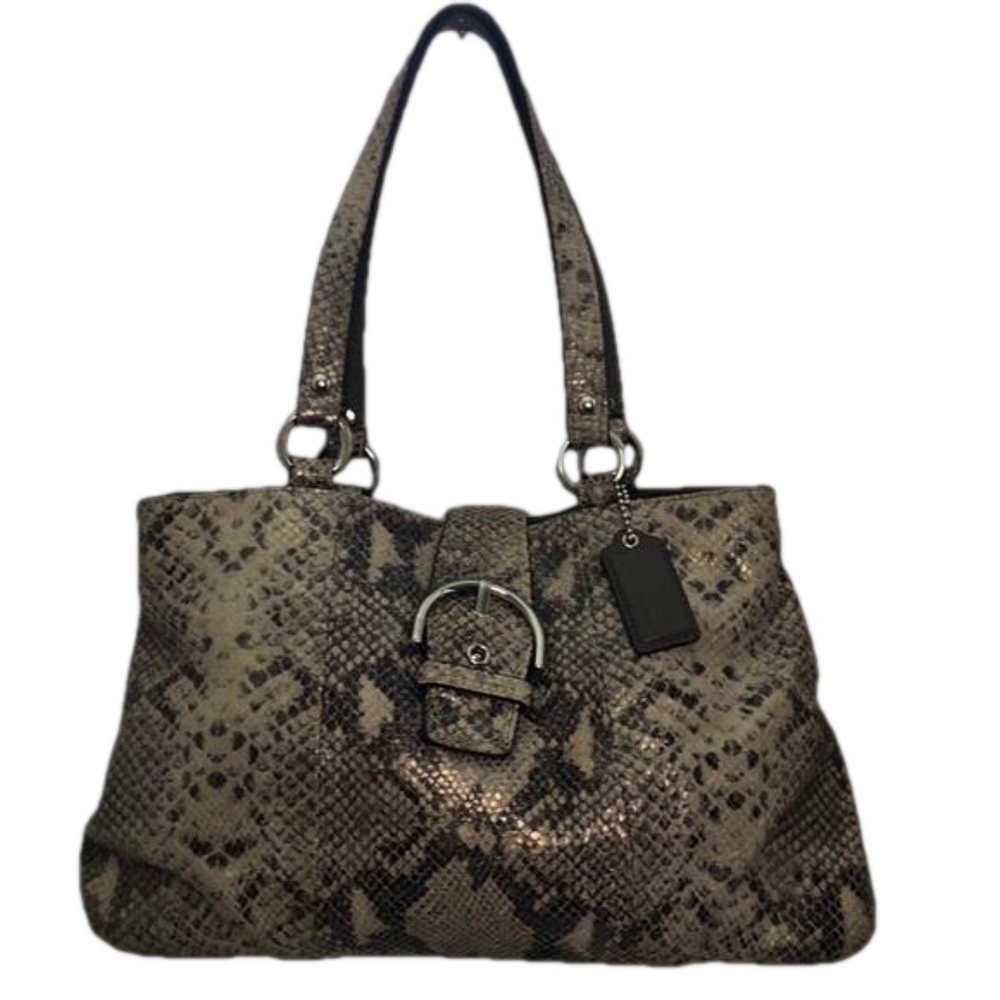 Coach Snake Print Satchel - Black and Tan